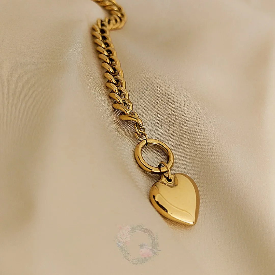 Kalp Charm Detay Çelik Zincir Bileklik